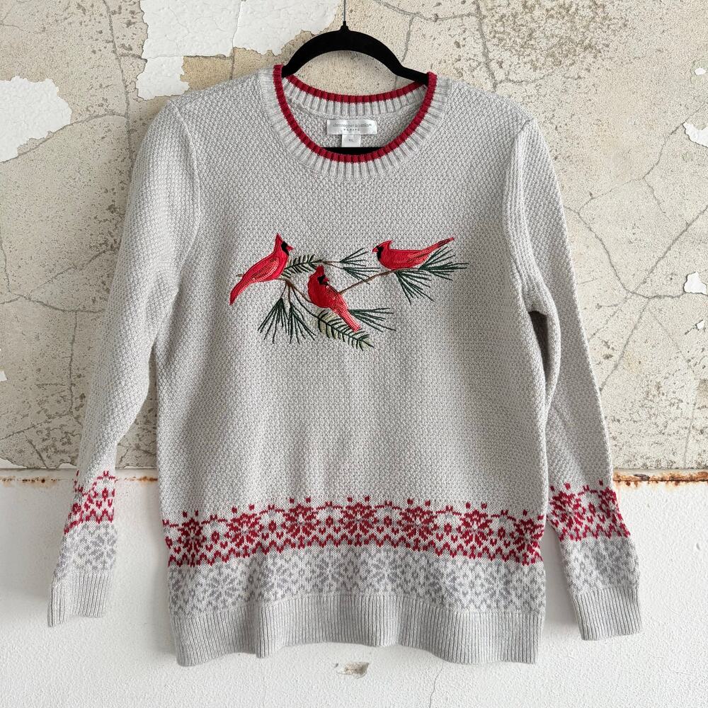 Christoph & Banks Cardinal Sweater Fair Isle Nordic Winter Knit Holiday Womens L